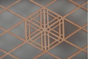 ヴィンテージ建具　昭和後期　細身の桟で多彩な幾何学模様を表した欄間2枚セット　(R-090715)