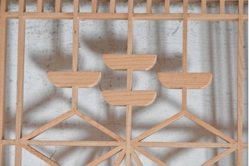 ヴィンテージ建具　昭和後期　両面ガラス　桐麻文様の組子が美しく連なる欄間2枚セット　(R-090716)