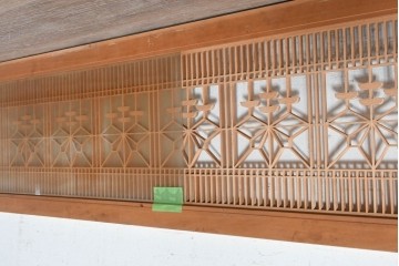 ヴィンテージ建具　昭和後期　両面ガラス　桐麻文様の組子が美しく連なる欄間2枚セット　(R-090716)