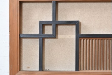 ヴィンテージ建具　昭和中期　黒い直線意匠と細かな縦格子を組み合わせた和モダンな欄間2枚セット　(R-090718)