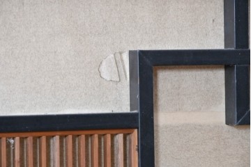 ヴィンテージ建具　昭和中期　黒い直線意匠と細かな縦格子を組み合わせた和モダンな欄間2枚セット　(R-090718)