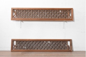 ヴィンテージ建具　昭和中期　最高級品　両脇に梅と松の彫刻を配した組子欄間2枚セット　(R-090722)