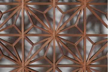 ヴィンテージ建具　昭和中期　最高級品　両脇に梅と松の彫刻を配した組子欄間2枚セット　(R-090722)