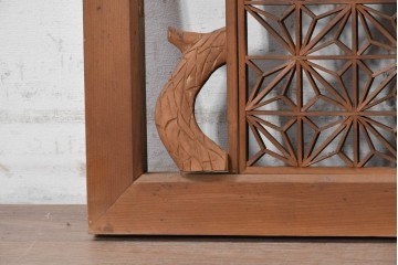 ヴィンテージ建具　昭和中期　最高級品　両脇に梅と松の彫刻を配した組子欄間2枚セット　(R-090722)