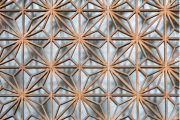 ヴィンテージ建具　昭和中期　最高級品　両脇に竹の彫刻を配した組子欄間3枚セット　(R-090723)