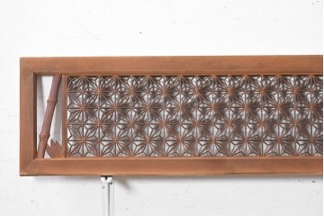 ヴィンテージ建具　昭和中期　最高級品　両脇に竹の彫刻を配した組子欄間3枚セット　(R-090723)