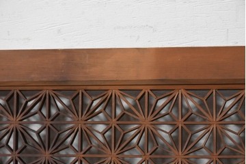 ヴィンテージ建具　昭和中期　最高級品　両脇に竹の彫刻を配した組子欄間3枚セット　(R-090723)