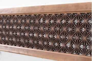 ヴィンテージ建具　昭和中期　最高級品　両脇に竹の彫刻を配した組子欄間3枚セット　(R-090723)