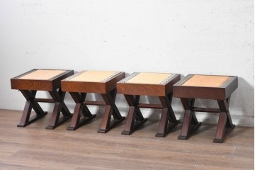 中古　駿河民芸　和の空間に馴染む畳座面のスツール4脚セット　(R-090734)