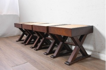 中古　駿河民芸　和の空間に馴染む畳座面のスツール4脚セット　(R-090734)