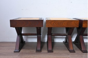 中古　駿河民芸　和の空間に馴染む畳座面のスツール4脚セット　(R-090734)