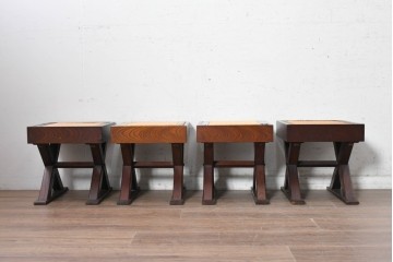 中古　駿河民芸　和の空間に馴染む畳座面のスツール4脚セット　(R-090734)