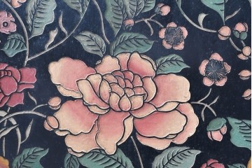 アジアンヴィンテージ　款彩(かんさい)・刻灰(こくかい)の技法が用いられた3連衝立　(R-090735)