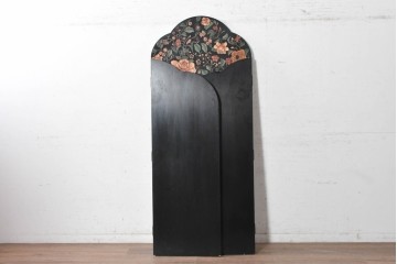 アジアンヴィンテージ　款彩(かんさい)・刻灰(こくかい)の技法が用いられた3連衝立　(R-090735)