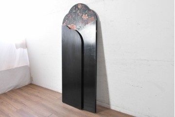 アジアンヴィンテージ　款彩(かんさい)・刻灰(こくかい)の技法が用いられた3連衝立　(R-090735)
