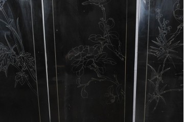 アジアンヴィンテージ　中国美術屏風　花瓶図・花鳥図　華やかな色彩と立体感が楽しめる玉石象嵌衝立　(R-090736)