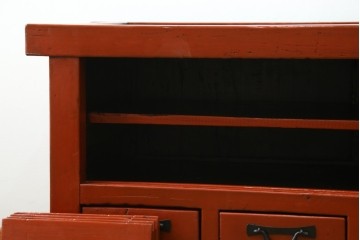 和製ヴィンテージ　昭和後期　朱塗りと黒色金具の対比が美しいローボード　(R-090756)