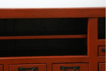 和製ヴィンテージ　昭和後期　朱塗りと黒色金具の対比が美しいローボード　(R-090756)
