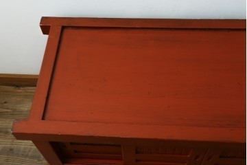 和製ヴィンテージ　昭和後期　朱塗りと黒色金具の対比が美しいローボード　(R-090756)