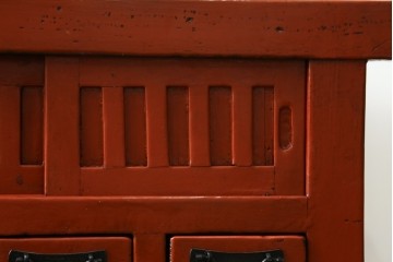 和製ヴィンテージ　昭和後期　朱塗りと黒色金具の対比が美しいローボード　(R-090756)