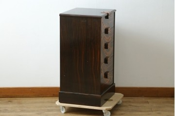 中古　美品　大阪唐木指物　吉田唐木工芸社　寄木細工と象嵌が華やかな小型チェスト　(R-090770)