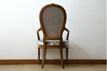中古　美品!!　DREXEL HERITAGE(ドレクセルヘリテイジ)　Cameo Classics(キャメオクラシックス)　マホガニー材　ラタン編みと花柄ファブリックが上品なアームチェア　定価約35万円　(R-090773)