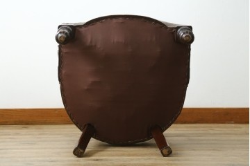【簡易リペア限定品】　和製アンティーク　大正期　大正ロマン　合皮　背もたれと脚のデザインが目を引くチェア　(R-090775)