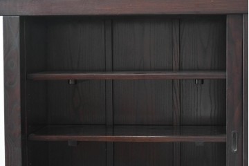 中古　国産職人手作り　栗材　水屋箪笥上段　縦格子戸が上品なサイドボード　(R-090784)