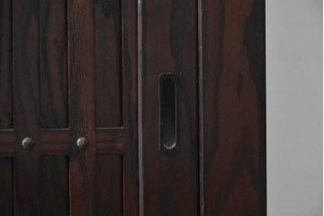 中古　国産職人手作り　栗材　水屋箪笥下段　4杯の引き出しと格子戸を備えた上品なサイドボード　(R-090785)