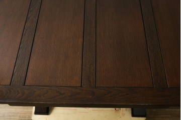 イギリスアンティーク　1910年頃　オーク材　重厚なバルボスレッグが印象的な幅広ドローリーフテーブル　(R-090801)