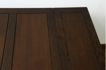 イギリスアンティーク　1910年頃　オーク材　重厚なバルボスレッグが印象的な幅広ドローリーフテーブル　(R-090801)