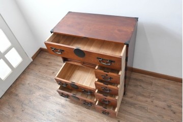 中古　美品　高級品　国産　職人手作り工芸家具　前面(欅材)　内部(桐材)　時代箪笥風チェスト　(R-090805)