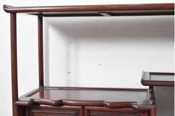 和製ヴィンテージ　昭和中期　紫檀(シタン)材　獅子と牡丹の彫刻が目を引く茶棚　(R-090812)