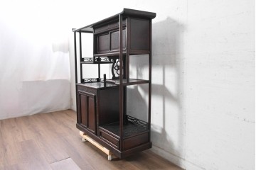 和製ヴィンテージ　昭和中期　紫檀(シタン)材　縁起のよい宝尽くしの彫刻をあしらった茶棚　(R-090814)