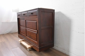 《天板取り付け加工費込み》　中古　美品　松本民芸家具　重厚感のある和モダンなサイドボード　(R-090820)