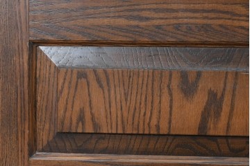 中古　特注品　職人手作り品　タモ材　色彩豊かな植物を描いたステンドグラス入り両開きドア1対(2枚)セット　※ステンド部分に割れあり　(R-090829)