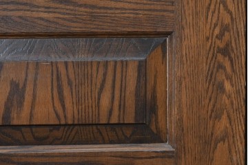 中古　特注品　職人手作り品　タモ材　色彩豊かな植物を描いたステンドグラス入り両開きドア1対(2枚)セット　※ステンド部分に割れあり　(R-090829)