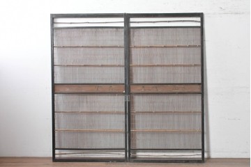 アンティーク建具　昭和初期　竹の横材と帯の透かし彫りを楽しむ夏戸2枚セット　(R-090831)