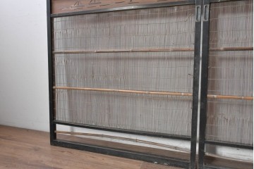 アンティーク建具　昭和初期　竹の横材と帯の透かし彫りを楽しむ夏戸2枚セット　(R-090831)
