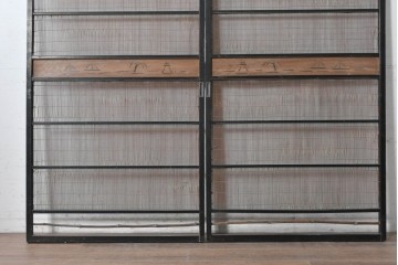 アンティーク建具　昭和初期　竹の横材と帯の透かし彫りを楽しむ夏戸2枚セット　(R-090831)