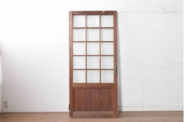 アンティーク建具　昭和期　格子ガラスがレトロな雰囲気を醸す木製ドア1枚　(R-090836)