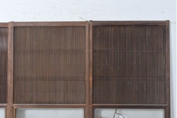 アンティーク建具　昭和初期　裏障子付き　細かな縦格子と横長のガラスが調和した格子戸4枚セット　(R-090841)