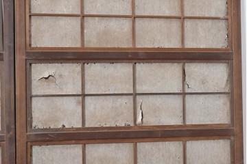 アンティーク建具　昭和初期　裏障子付き　細かな縦格子と横長のガラスが調和した格子戸4枚セット　(R-090841)