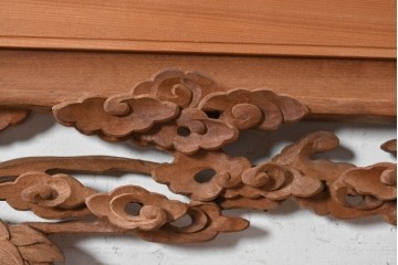 ヴィンテージ建具　昭和後期　鶴と雲を繊細に彫り込んだ躍動感あふれる彫刻欄間2枚セット　(R-090842)