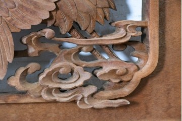ヴィンテージ建具　昭和後期　鶴と雲を繊細に彫り込んだ躍動感あふれる彫刻欄間2枚セット　(R-090842)