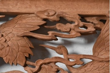 ヴィンテージ建具　昭和後期　鶴と雲を繊細に彫り込んだ躍動感あふれる彫刻欄間2枚セット　(R-090842)