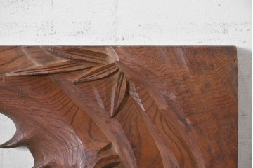 アンティーク建具　大正から昭和初期　欅(ケヤキ)材　梅に山鳥の図を描いた片面彫刻欄間1枚　(R-090843)