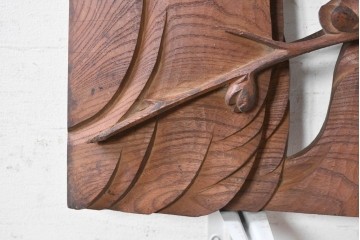 アンティーク建具　大正から昭和初期　欅(ケヤキ)材　梅に山鳥の図を描いた片面彫刻欄間1枚　(R-090843)