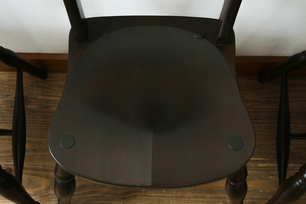 中古　松本民芸家具　背もたれの挽き物加工がお洒落な#49A型ワイコムチェア4脚セット　定価(4脚合計)約42万8千円　(R-090844)