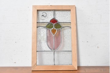 イギリスアンティーク建具　1940年頃　やわらかな色彩が可愛らしいステンドグラスパネル1枚　(R-090848)